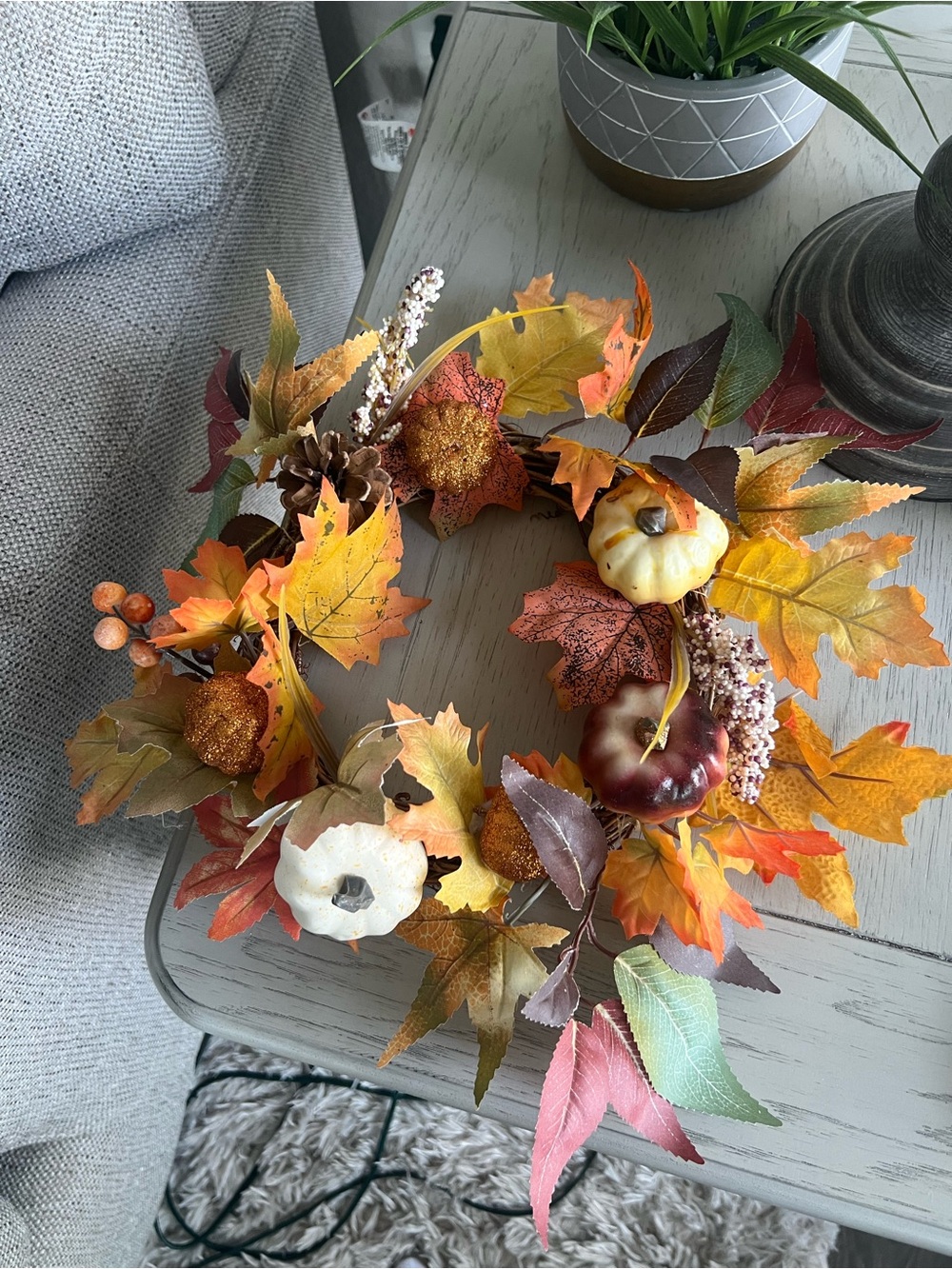 Autumn Pumpkin & Leaf Wreath - Fall Home Holiday Decor - Like New